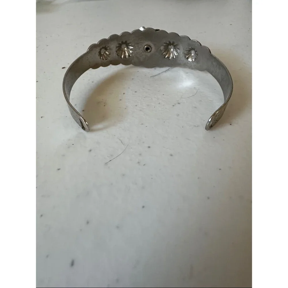 Sterling-Inspired Silver Cuff Bracelet with Turquoise Rose Accent